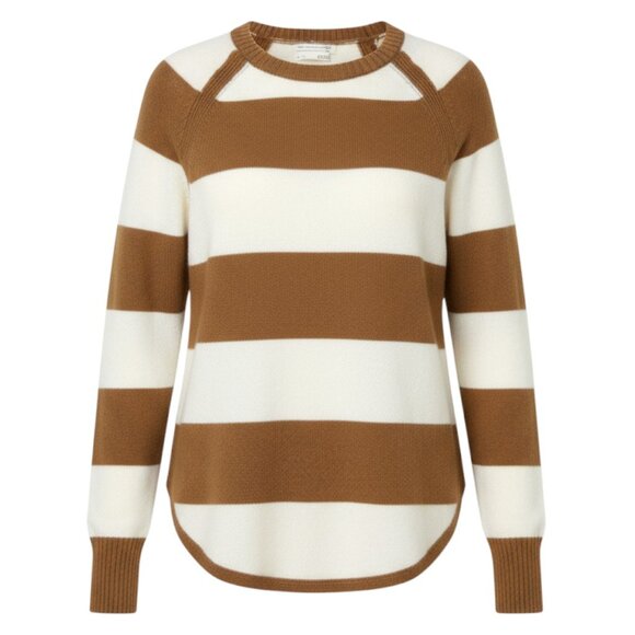 Anthropologie Rebekah Striped Tunic Sweater Camel Ivory Cozy Knit S - Picture 1 of 11